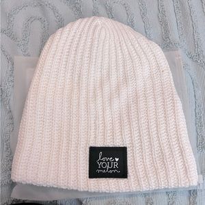 Love Your Melon White Beanie with Black Foil Patch